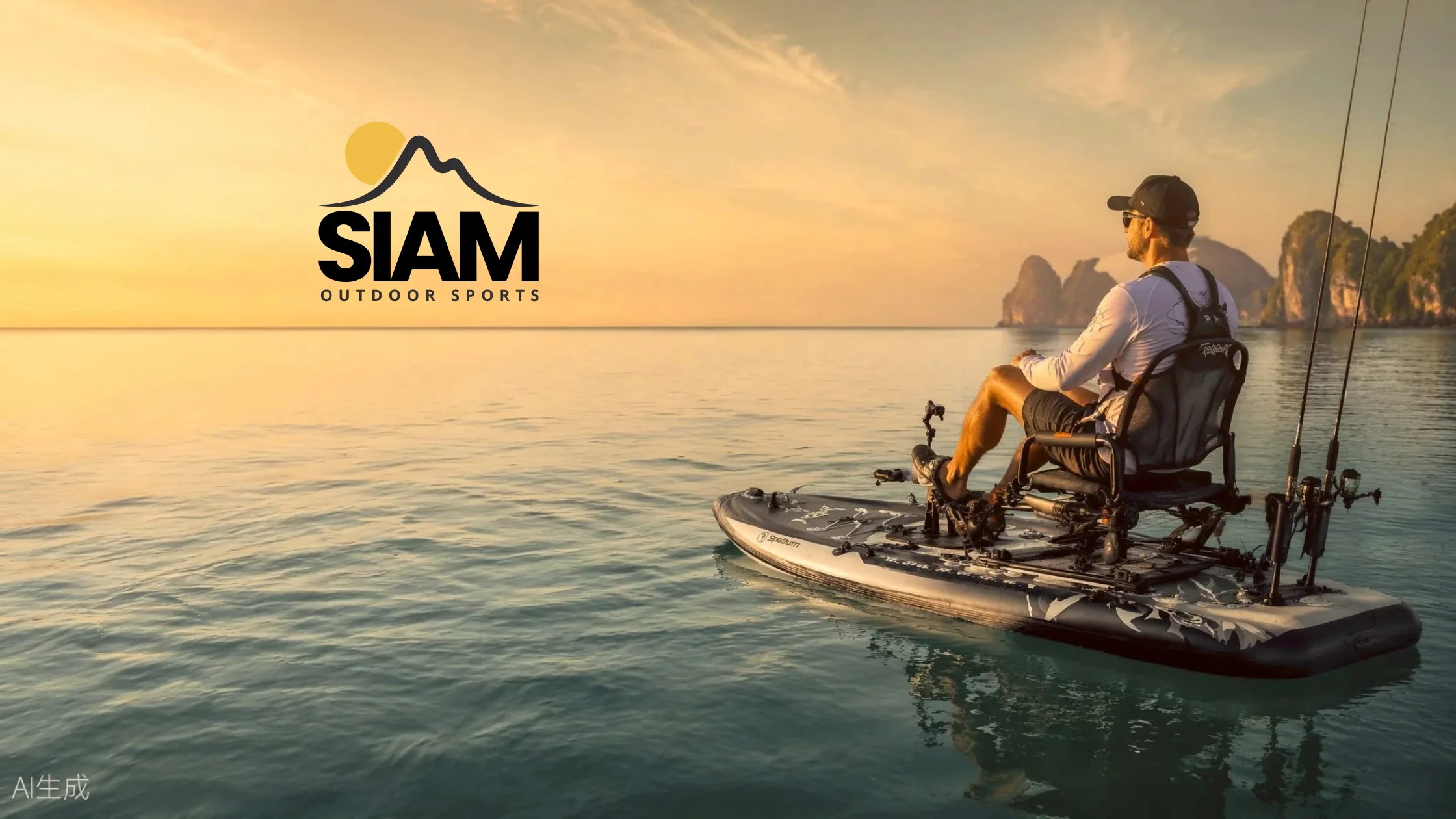 Angler pedaling a Spatium FishBone fishing board across calm water