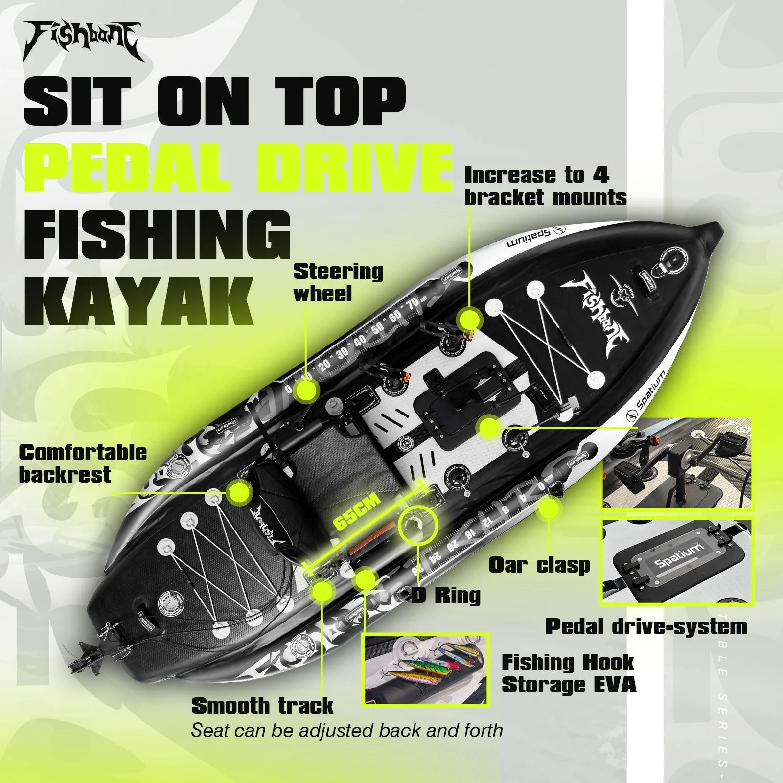 Sit-on-top pedal drive fishing kayak