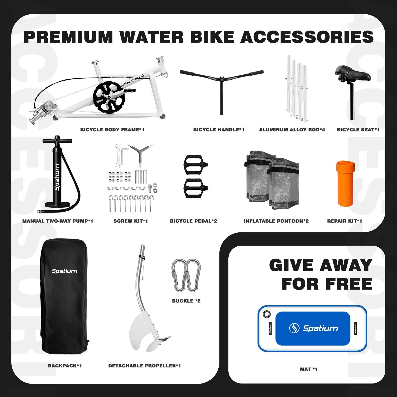 Premium water bike accessories included